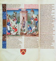 Svartsjuka reser en fästning, från Roman de la Rose (gouache på pergament)