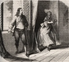 Jean Baptiste (Jean-Baptiste) Poquelin, dit Moliere (1622-1673) friade till komikern Mademoiselle de Brie (Catherine Leclerc du Rose