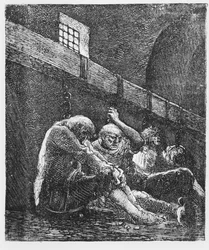 Jean Valjean i fängelset, Illustration från Les Miserables, av Victor Hugo, 1865