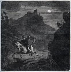 Jean de Laval, greve av Châteaubriant (Laval-Châteaubriant) (1486-1543), flydde till England efter att ha mördat sin hustru Françoise de Foix, grevinna av Châteaubriant (omkring 1495-1537). Gravyr från 1871 i ”Histoire Des Cocus Celebres” av Henry de Kock