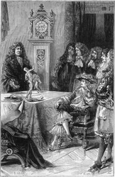 Joseph Guichard (Joseph Guichard) Du Verney (Duverney) (1648-1730) ger en anatomi-lekon till hertigen av Bourgogne Ludvig av Frankrike (1682-1712). 1700-talet. Gravyr från 1878.