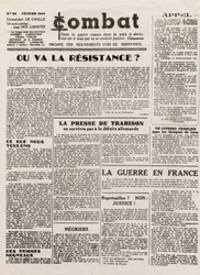 Journal COMBAT - nummer 54 - februari 1944 - organ för de förenade motståndsrörelserna. (hemlig tidning) - Vart tar motståndet vägen