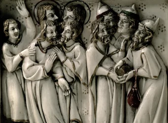 Judas tar emot trettio silverbitar, detalj av elfenbensdiptyk, franska