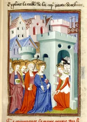 Justice, the Virgin and Saints, MS Harley 4431, f.361r, Frankrike, c.1410-14 (färg på pergament)