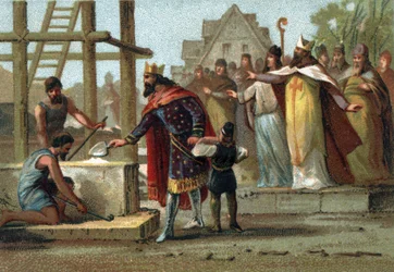 Kung Dagobert I (600-639) övervakar byggandet av Cathedrale Saint Denis.
