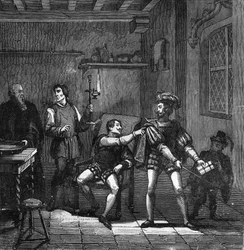Kung Francois I (1494-1547) och Charles Brandon, hertig av Suffolk fick i uppdrag att gifta sig med Mary Tudor (Mary av England) som växte upp med utsvävningarna vid hovet. gravyr i ”Historia om prostitution och utsvävningar bland alla världens folk från a