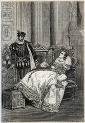 Kung Henrik II (1519-1559) och Diane de Poitiers (1499-1566) - Henrik II av Frankrike och Diane de Poitiers - gravyr från "" Histoire de France" av Jules Michelet - 1876-1877 -