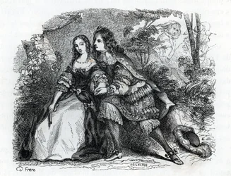 Kung Ludvig XIV (1638-1715) och hans älskarinna Louise de La Valliere (1644-1710) - (gravyr) 1846