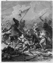 Kung Othon I av Germanien, sa den store (912-973) överraskad av rebellerna i Rom. Gravyr i "Histoire des Papes-Rois-Queen and Empereurs a travers les centuries"" av Maurice Lachatre