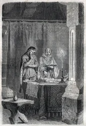 Kungen av Frankrike Karl V den vise (1338 - 1380) rådfrågade napparna. Gravyr i "" Påvarnas historia (...) Drottningkungens och kejsarnas brott genom århundradena" av Maurice Lachatre