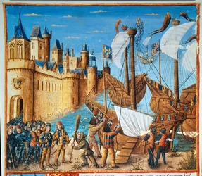 Kung av Frankrike Ludvig IX (Saint Louis) (1214-1270) ger sig ut på det sjunde korståget (miniatyr