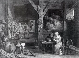 La Fumeuse, tryck av Jean Baptiste Patas efter David Teniers den yngre, 1786-1808