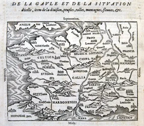 Gallien, dess floder och berg - i "Universal Cosmography at the End of the World" av François de Belle Forest, red. Sonnius, Paris
