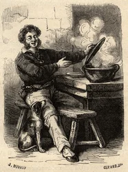Marseillais-sjömannens bouillabaisse på 1800-talet - - gravyr i "" PATRIE" - PACUREQUIRESSE BESKRIVNING AV FRANKRIKE I 6 VOLYER AV LUCIEN HUARD - slutet av 1800-talet