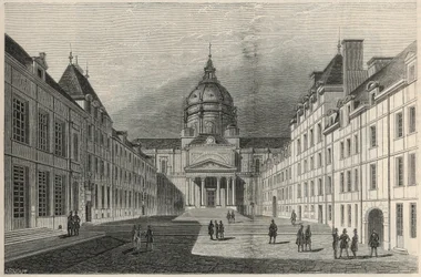 Gården till Sorbonne i Paris på 1800-talet - Gravyr i "Tableau-de-Paris" av Edmond Texier 1852