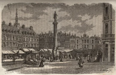 Grand Place i Lille - gravyr i "Histoire de France" av Victor Duruy (1811-1894) - 1882