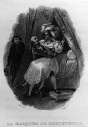 La marquise de pretintaille Chanson de Beranger i "" Oeuvres completes"" (1834) av Pierre Jean de Beranger (1780-1857), fransk poet och låtskrivare.