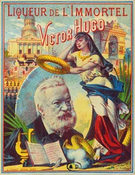 Etikettdesign för varumärket Liqueur de lImmortel Victor Hugo, c.1885