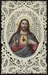 Spetskort som visar Jesu heliga hjärta, 1800-talet