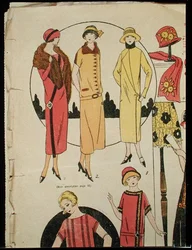 Damklänningar och en kappa, illustration från 