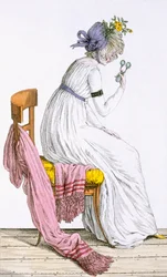 Dam klädd i negligé, från Costume Parisien, publicerad i Journal des Dames et des Modes, 1797