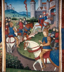 Lancelot anländer till en fransk by (vellum)