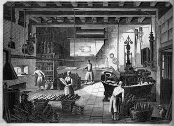 Stora franska industrier på 1800-talet: Drouot-apparater för bakning. Fournil de M. Courcier, rue Saint Maur i Paris. I "" Le Monde illustrious"" 1862.