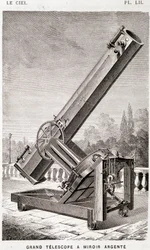 Stort silverspegelteleskop (Léon Foucault-systemet), ekvatorialt monterat för Marseille-observatoriet - i "" Le Ciel" av Amédée Guillemin, Hachette, Paris