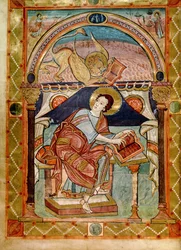 Lat 8850 f.81v Sankt Markus, franska, från Karl den Stores Hovskola