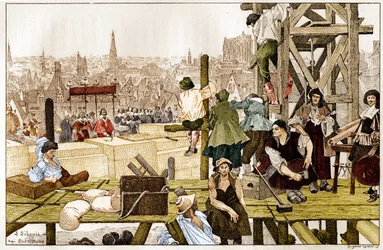 Nedläggning av Sorbonnes första sten, av kardinal Richelieu, i närvaro av Rouen Francois du Harlays båge på 1600-talet.