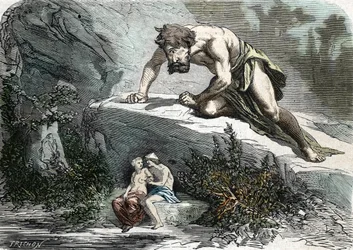 "Le Cyclops Polypheme överraskande Galatee et Acis" (gravyr) 1864