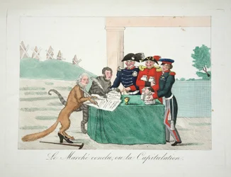 Le Marche avslutade, eller Capitulation, pub. 1814 (handfärgad gravyr)