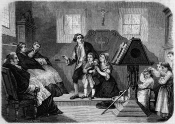 Le Salon de 1857 - Första debut av Lesueur, kompositör av musik, av Laurent Detouche. Jean Francois Lesueur (1760-1837), ess en körpojke. Gravyr i "" Le Monde Illustré"" nr 22 av 12 september 1857.