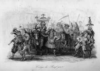 Le cortege du boeuf gras (”Le carnival”” sång av Marc-Antoine Madeleine Desaugiers) i ”” - CHANS och CHANS POPULES DE LA FRANCE - 1843 - H.- L. DELLOYE, förläggare, LIBRAIRIE DE GARNIER.