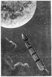 Leaving for the Moon, illustration från From the Earth to the Moon av Jules Verne (1828-1905) Paris, Hetzel, publicerad 1865