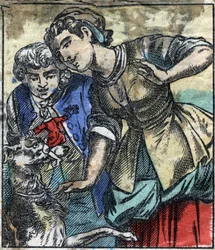 Lemuel Gulliver i Brobdingnags jättars land. Illustration för "" Gulliver