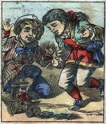 Lemuel Gulliver används som leksak av de gigantiska barnen i Brobdingnag. Illustration för "" Gulliver