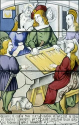 Den förlorade sonen: Spelet Tic-trac under medeltiden i "History of glass painting"" av Ferdinand de Lasteyrie, red. Paris 1853