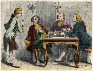 Schackspelarna på caféet Procope i Paris på 1700-talet - Gravyr i "Tableau-de-Paris"" av Edmond Texier 1852