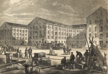 Les docks de Rouen en en 1866 - Hamnen i Rouen 1866 - gravyr