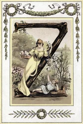 Brev föreställande en mor och hennes son, sent 1800-tal (kromolitografi)