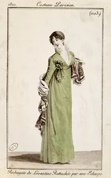 Levantinsk klänning fäst med en halsduk, modetallrik från Costume Parisien, 1810
