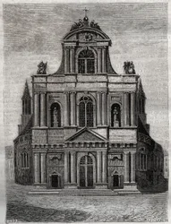Kyrkan Saint Gervais Saint Protais (Saint-Gervais-Saint-Protais) (fasad av Clement II Metezeau) Paris (4:e arr) Gravyr i "" Fysisk, civil och moralisk historia av Paris: från de tidigaste historiska tiderna till idag ” av Jacques Antoine Dulaure