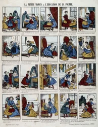 Lilla mamma "" The Education of the Doll". Bild på Epinal, sd. 1800-talet.