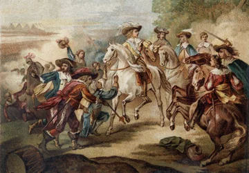 Ludvig II av Bourbon, Prins av Conde (Bourbon-Conde) (Grand Conde) (1621-1686) till "" Rocroy"" (Rocroi). Kromolitografi.