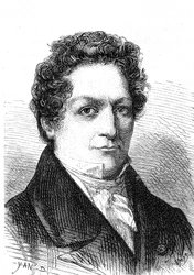 Louis Jacques Thenard (1777-1857), en fransk kemist, upptäckte bor och syresatt vatten. Gravyr 1867