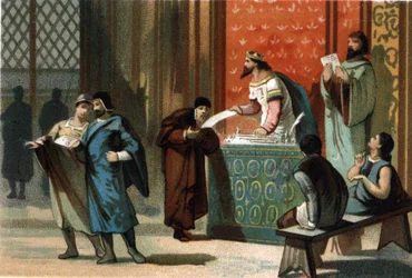 Louis VI dit Le Gros (1081-1137) gav kommunernas portobrev. Kromolitografi omkring 1890.