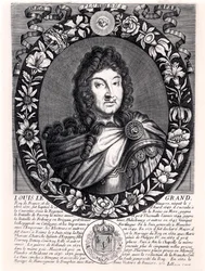 Ludvig XIV (1638-1715) kung av Frankrike, ca 1680 (gravyr) (s/v foto)