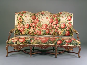 Ludvig XIV Canape, ca 1710 (snickrad valnöt och gobeläng) (se även 220170)