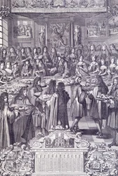 Ludvig XIV, hans folks kärlek och förtjusning, gravyr från Almanacco